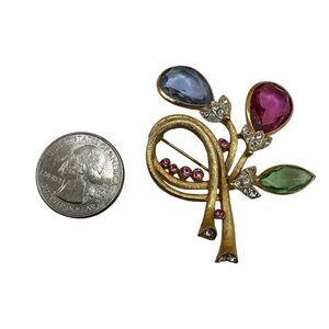 Vintage BSK Brooch Open Bezel Pastel Rhinestones Signed